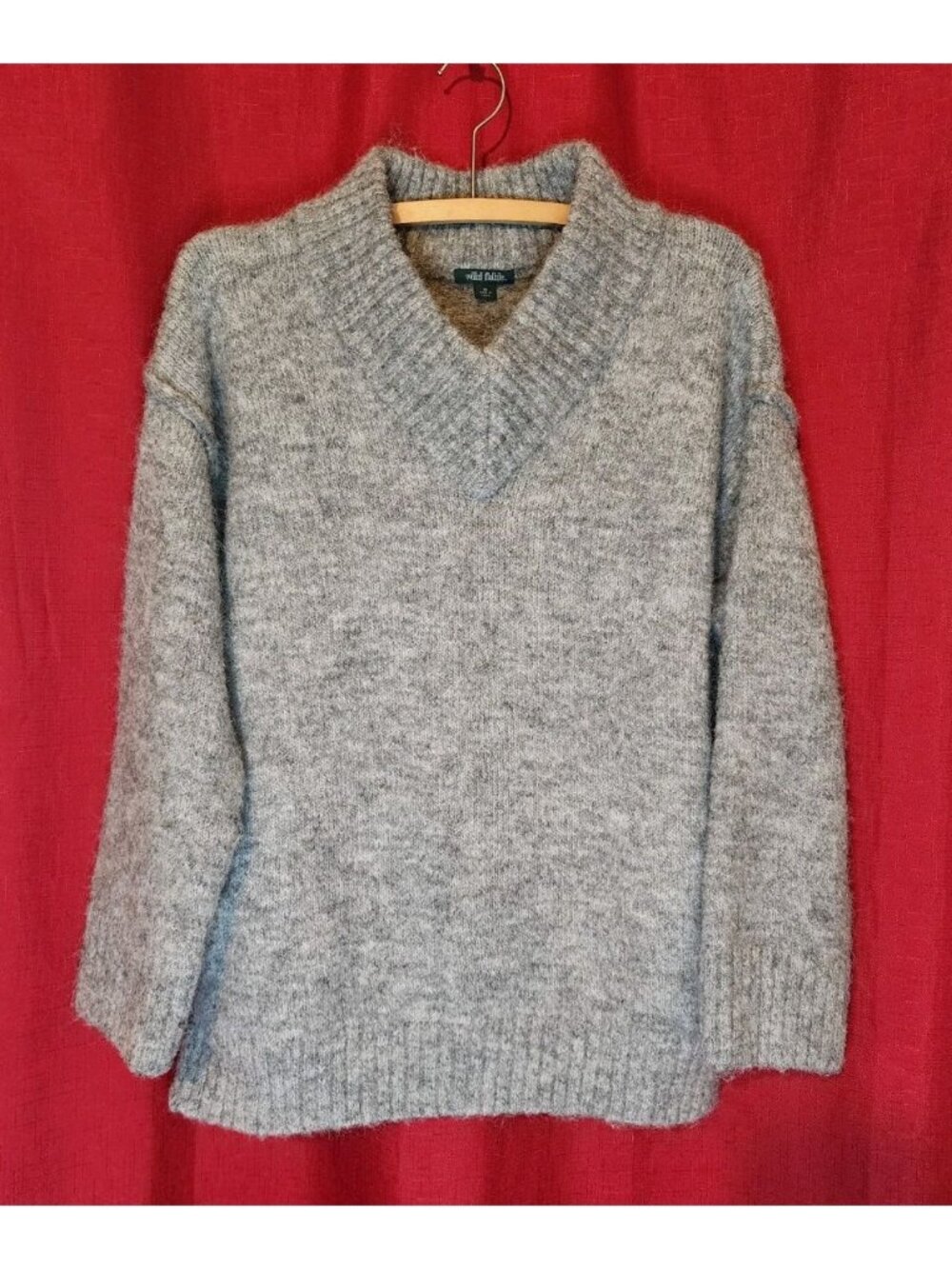 Women's Juniors Sweater Oversized V-Neck Pullover Grey Size XS